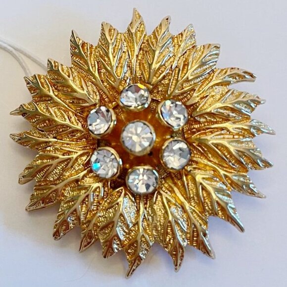 Vintage Christian Dior Gold Tone & Rhinestone Brooch - Picture 1 of 8